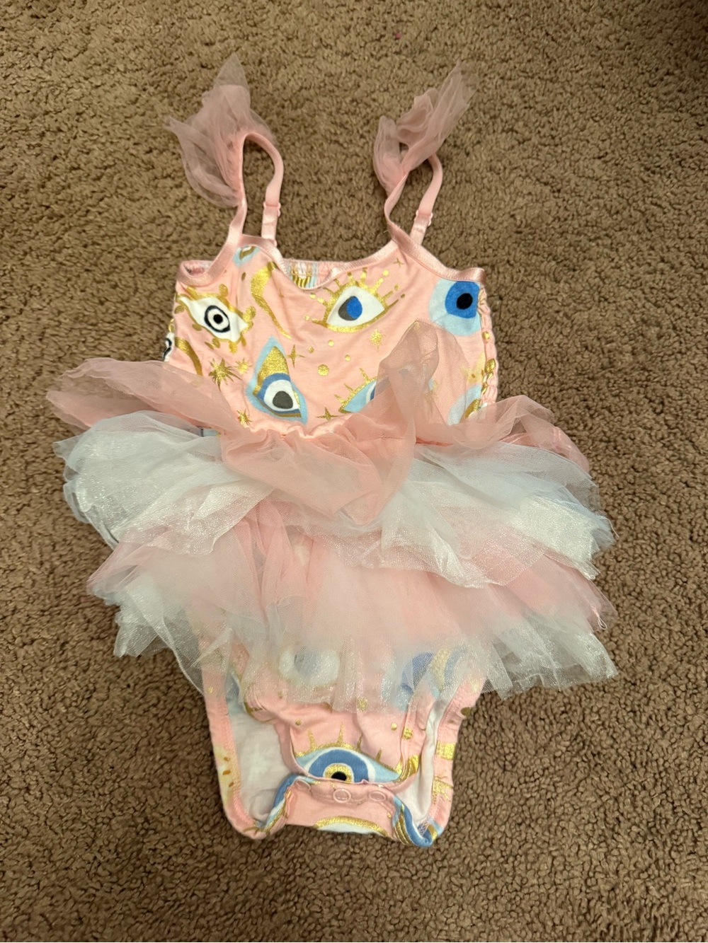Posh Peanut Pink One-Piece Tulle Swimsuit with Gold Eye Print